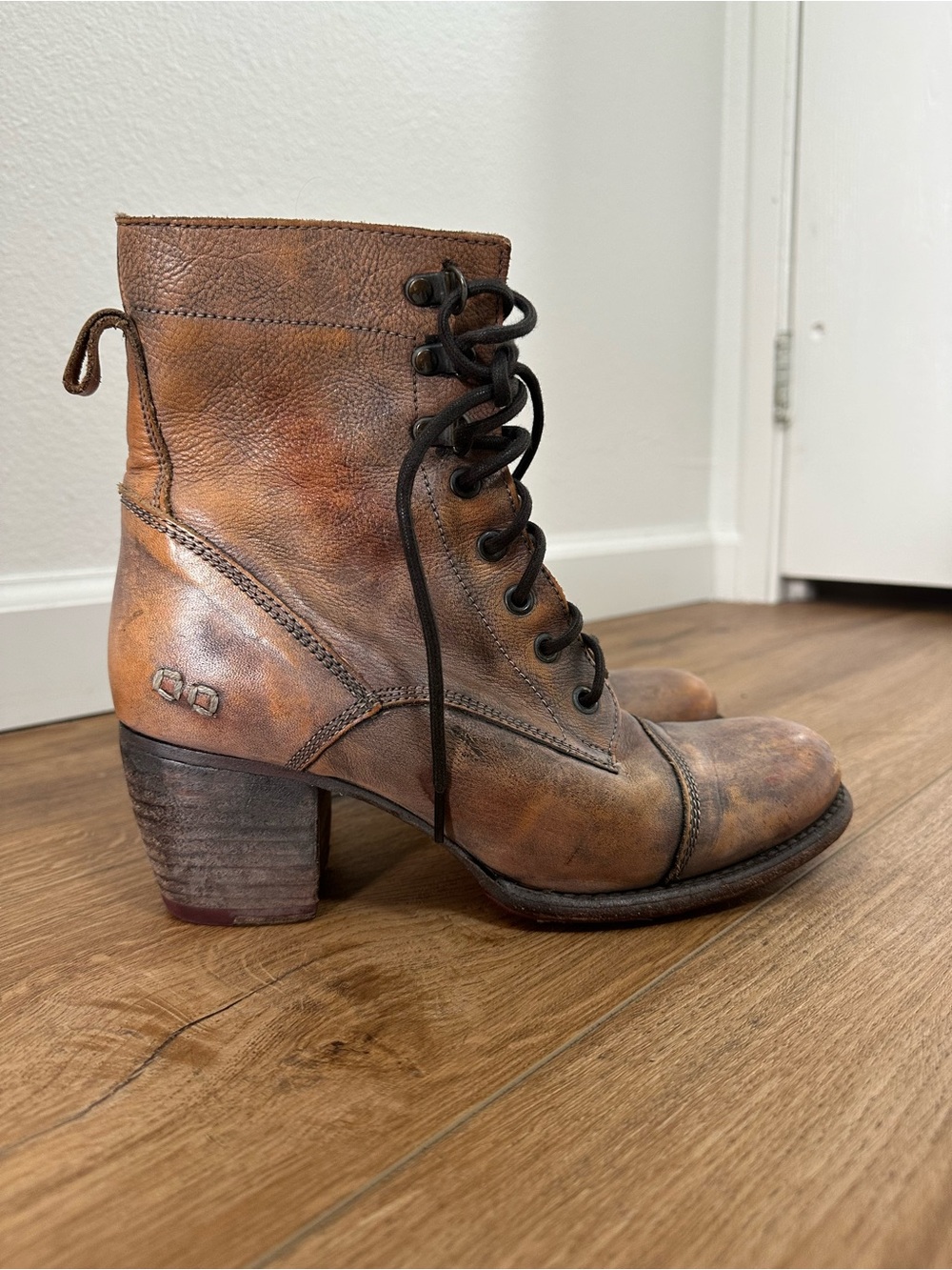 Bed Stu Judgement Boot Brown Lace-Up Leather Ankle Boots Block Heel Size 9